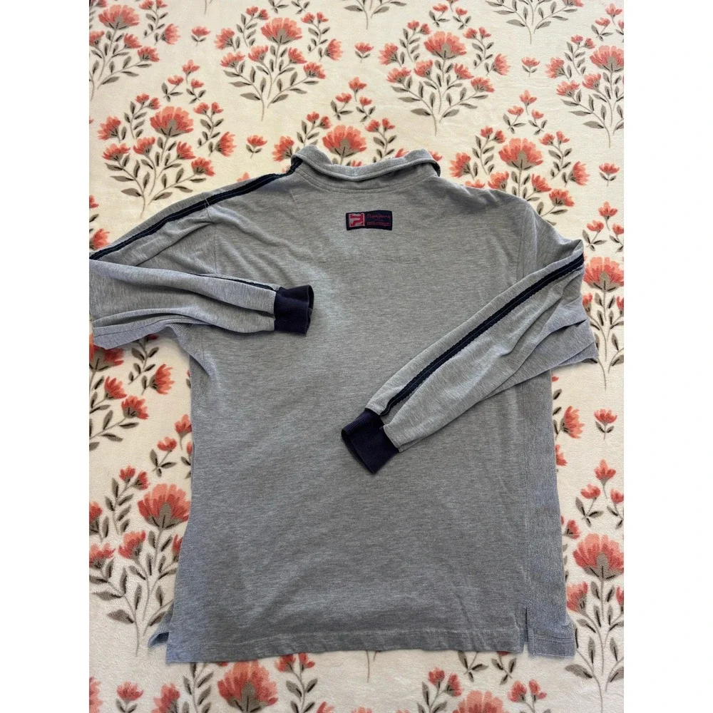 Pepe Jeans London Mens Large Gray Quarter Zip Pullover Stripe Sleeve Sweatshirt